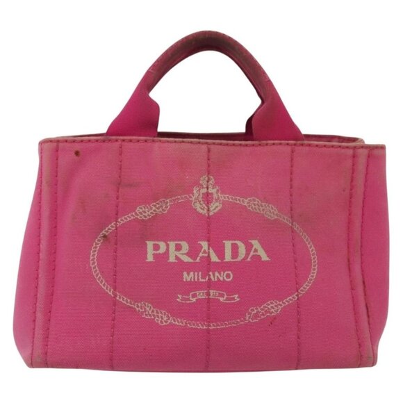 PRADA Canapa PM Hand Bag Canvas Pink Gold Auth bs28699 - Picture 2 of 16
